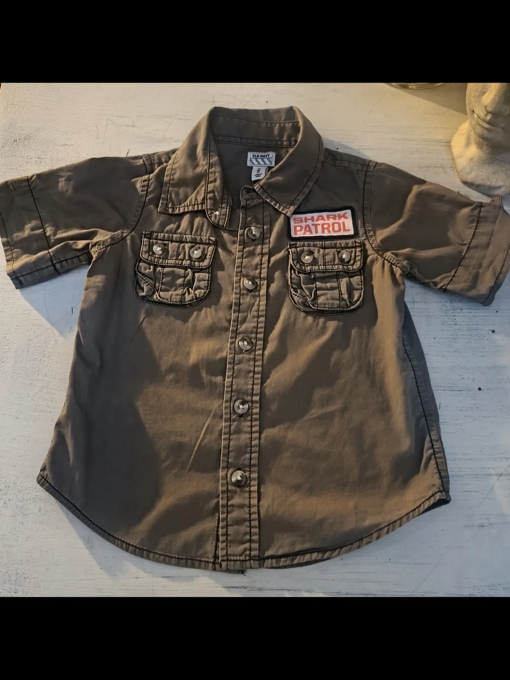 Old Navy Brown Shark Patrol Short Sleeve Button-Front Shirt